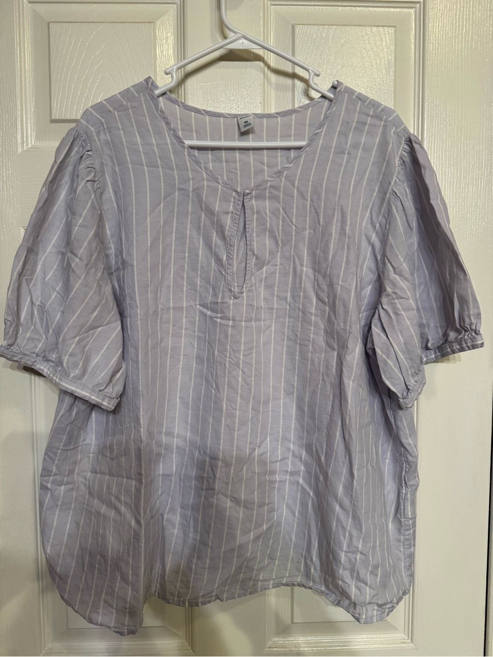 Old Navy Light Lavender and White Striped V-Neck Top